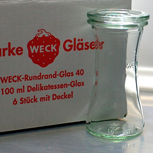 6 Stück Weck Delikatessen - Glas 100ml / RR40 mit Glasdeckel im Original Karton (Mit Glasdeckel) von Weck