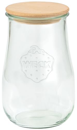 Weck Gläser Rundrandglas Tulpenform #738 (4 Stück, Inhalt 1500 ml, Vorratsglas mit Holzdeckel + Silikondichtung, Aufbewahrungsglas für Nudeln/Gewürze/Müsli) 79206 von Weck