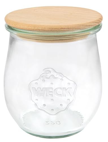 Weck Gläser Tulpenform #762 (12 Stück, Inhalt 220 ml, Vorratsglas mit Holzdeckel + Silikondichtung, Aufbewahrungsglas für Nudeln/Gewürze/Müsli) 79200 von Weck