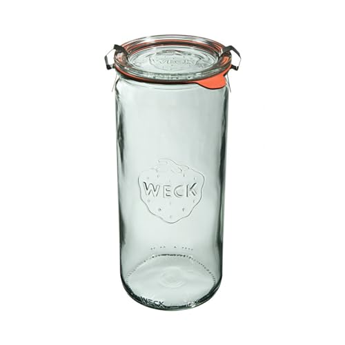 Weck Zylinderglas 1040 ml 6 Stück | Glas mit Deckel, Dichtung und 2 Verschlüssen | Zum Einkochen von Konserven, Säften, luftdichtes Lagern von trockenen Zutaten von Weck