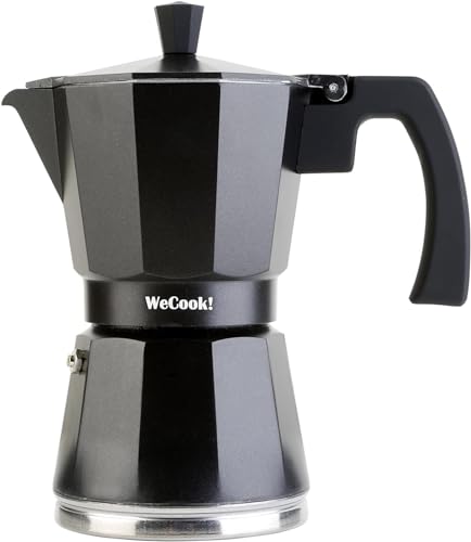WECOOK! - 9 Tassen Italienischer Espresso-Kaffeekocher Induktion | Edelstahl für Ceranfeld, Caffettiera Induktion | Aluminium Espressomaschine klein, Sicherheitsventil | Schwarz, Aluminium von WECOOK!