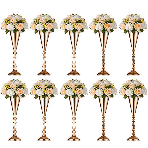 NUPTIO Gold Vase für Hochzeit Tischdeko: 10 Stück 42cm Hohe Blume Trompete Vasen Metall Tische Mittelstück Goldene für Hochzeiten Geburtstag Party Jahrestag Dekorationen von NUPTIO