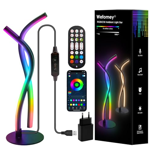 LED Nachttischlampe RGB Warmweiß, Metall Dekolampe Atmosphäre Spiral Tischlampe Moderne,Dimmbare Nachtlicht Mit Musiksynchronisierung,App Steuerun,für Arbeitszimmer Wohnzimmer Schlafzimmer Nachttisch von Wefomey