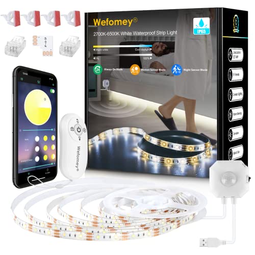 LED Streifen Lichter Bewegungsmelder 3M USB, Wasserdicht Lichtleiste 2700K-6500K Warmweiß Kaltweiß, LED Strip Dimmbar mit Fernbedienung,App-Steuerung,für Flur Küche Treppenschrank Bett Garden Deko von Wefomey