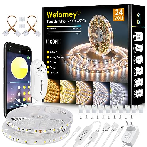 LED Strip Warmweiss 30m, 24V Dimmbar LED Streifen 2700K-6500K Warmweiß Kaltweiß, DIY Flexibel Lichtleiste mit App-Steuerung, RF Fernbedienung, Netzteil, für Schlafzimmer, Party, Innen Heim Deko von Wefomey