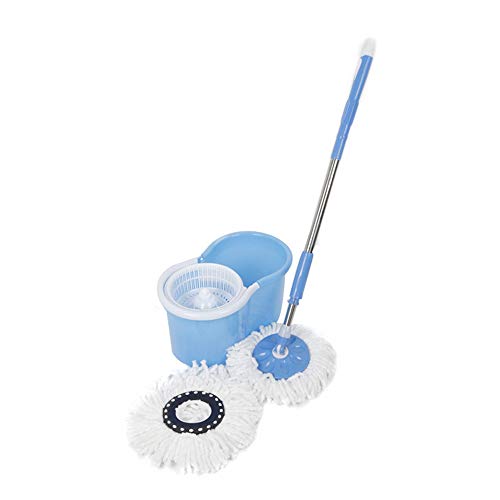 Wefun 360° Spinning Mop mit Eimer, 2 Ersatzköpfe aus Mikrofaser Blau von Wefun