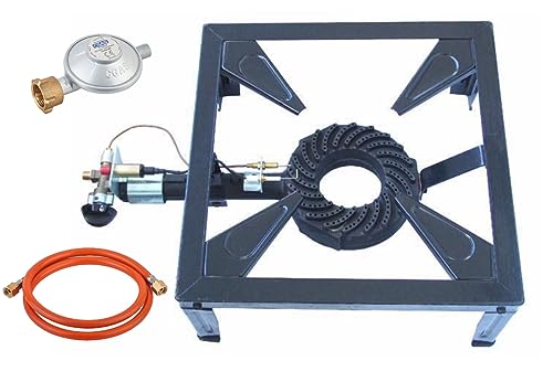 Gas-Hockerkocher 10,5 KW Profi Hockerkocher mit Zündsicherung und Piezozünder inkl. 1,5 m Schlauch und Regler. von Wehmann