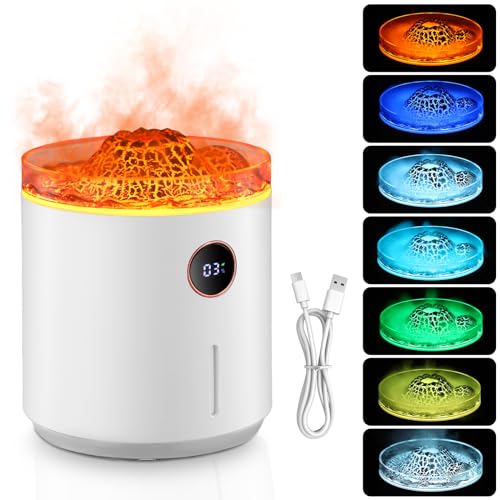 Volcano Aroma Diffuser für Ätherische Öle, 350ml Diffuser mit Leistungsanzeige und Bunte Atmosphärenlichter, Qualle/Flamme 2 Modi, Luftbefeuchter Nachtlicht für Zuhause Schlafzimmer Büro Spa von Weigudoc