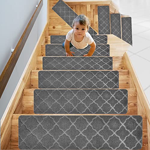 Weigudoc Stufenmatten-Set 76 X 20,3cm, Groß, Selbstklebende Treppenmatten, Treppenteppiche für den Innenbereich, Kinder-, Senioren- und Haustiersichere Treppenteppiche, 15er-Set (Grey-A) von Weigudoc