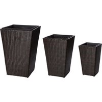 Pflanzkübel Polyrattan 46 x 46 x 68 cm, 37 x 37 x 57 cm, 28 x 28 x 40 cm, bicolour braun von Weles