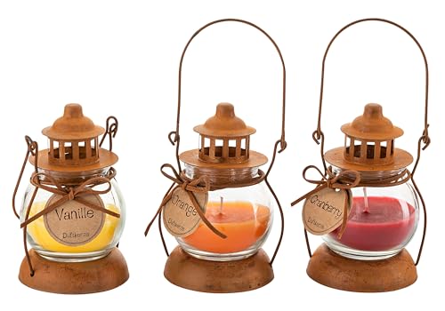 Weltbild Duftkerzen in Mini-Laterne Rusty 3er-Set - 3x Duftkerzen im Glas im Metall Laternen-Design mit Vanille Orange und Cranberry Aroma von Weltbild