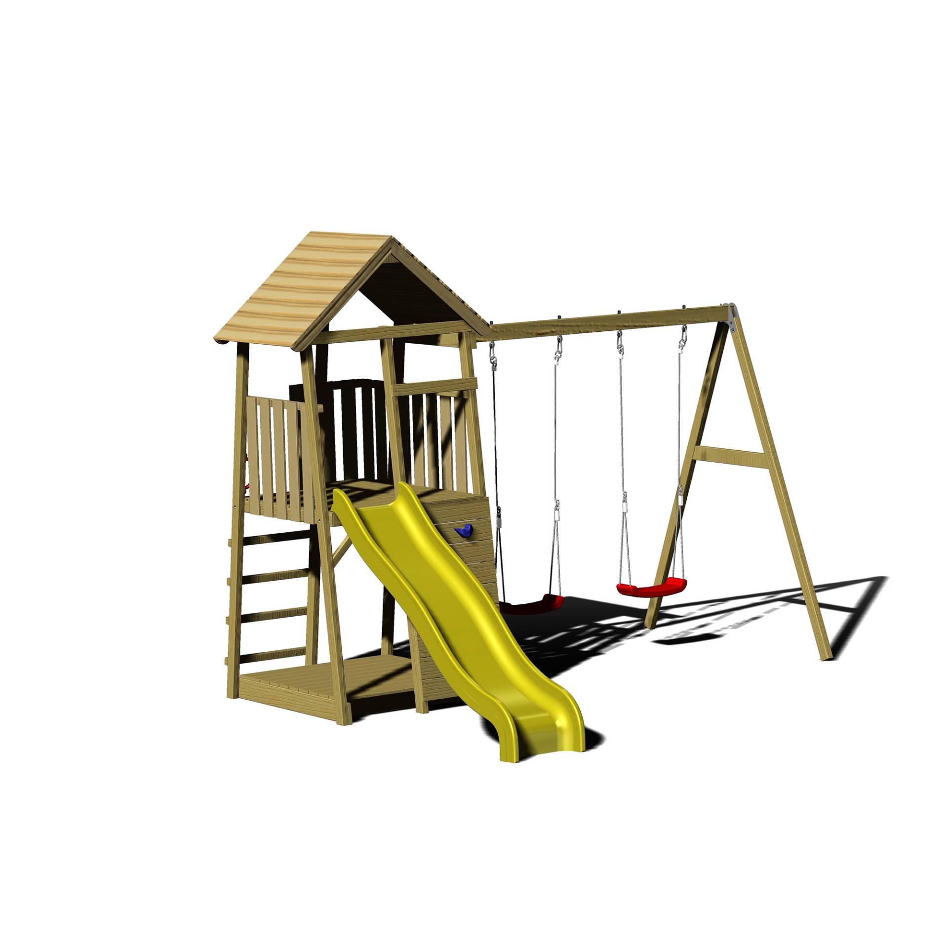 Wendi Toys Holz-Spielturm 'Pinguin' natur Rutsche, Kletterwand, 2 Schaukeln und Sandkasten 280 x 340 x 270 cm von Wendi Toys