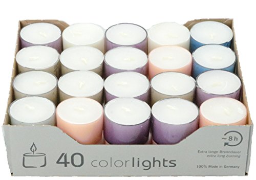 Wenzel-Kerzen Colorlights Pastell 8h Teelichte, Paraffin, 3,8 x 3,8 x 2,4 cm, 40 von Wenzel-Kerzen