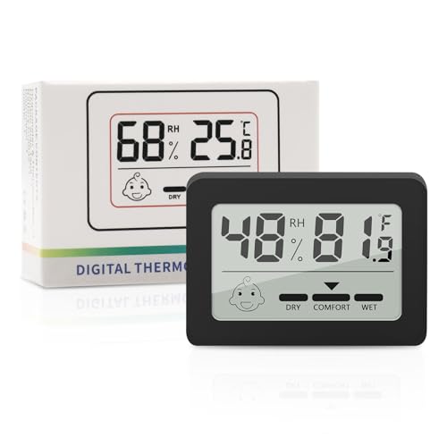 Mini Thermometer Hygrometer Innen, 1 Stück Zimmerthermometer Luftfeuchtigkeitsmesser LCD Digital Innen Raumtemperatur Messgerät, Schwarz von Wepai