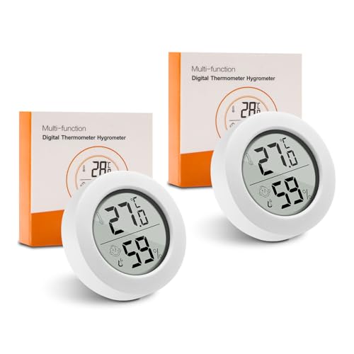Mini Thermometer Hygrometer Innen, 2 Stück LCD Zimmerthermometer Luftfeuchtigkeitsmesser Digital Innen Raumtemperatur Messgerät, Weiß von Wepai