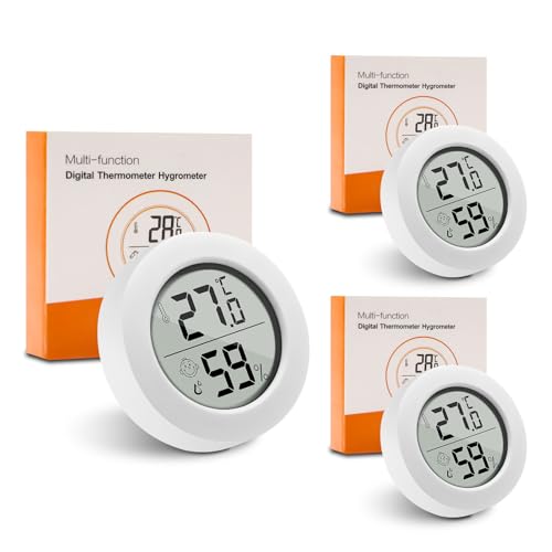 Mini Thermometer Hygrometer Innen, 3 Stück LCD Zimmerthermometer Luftfeuchtigkeitsmesser Digital Innen Raumtemperatur Messgerät, Weiß von Wepai