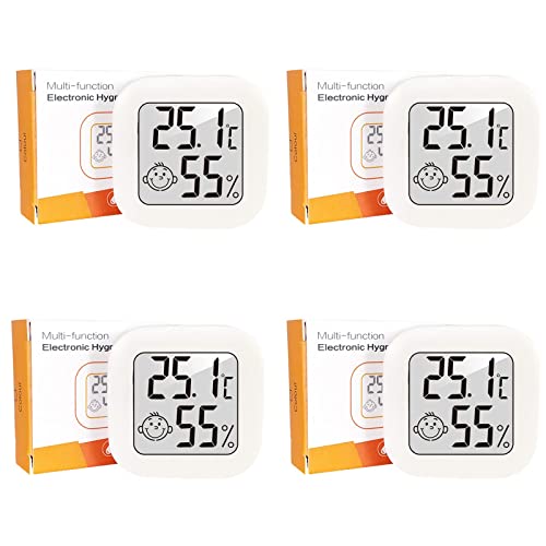Mini Thermometer Hygrometer Innen, 4er-Pack Hydrometer Feuchtigkeit Digital Raumthermometer Luftfeuchtigkeitsmesser Innen, Zimmerthermometer für Raum, Weiß von Wepai