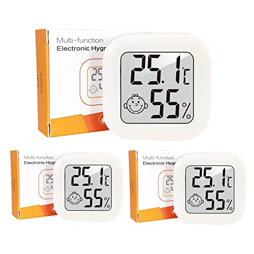 Mini Thermometer Hygrometer Innen, 3er-Pack Hydrometer Feuchtigkeit Digital Raumthermometer Luftfeuchtigkeitsmesser Innen, Zimmerthermometer für Raum, Weiß von Wepai