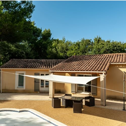 WerkaPro 1119 Sonnensegel mit Schlitzen, 160 g/m², Polyester, quadratisch, 5 x 5 m, cremefarben, für Balkon, Terrasse und Garten von Werkapro