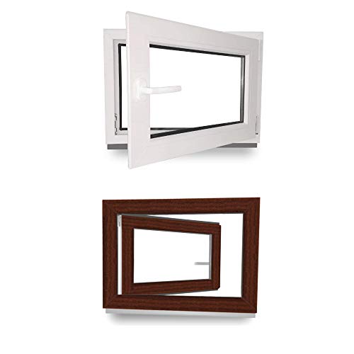 Kellerfenster - Kunststoff - Fenster - innen weiß/außen mahagoni - BxH: 90 x 50 cm - 900 x 500 mm - DIN Rechts - 2 fach Verglasung - 60 mm Profil von werkzeugbilligercom