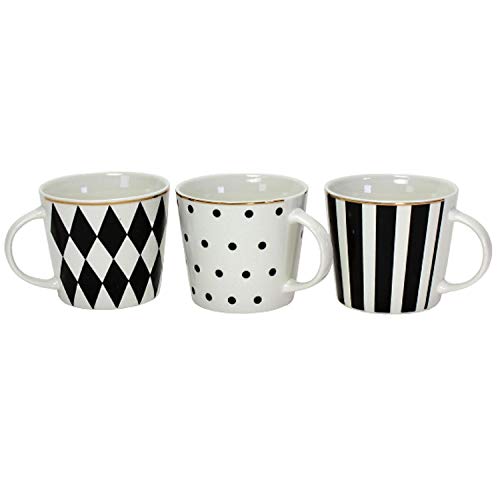 3er Set Porzellan Becher SCHWARZ weiß Service Geschirr Goldrand Kaffee Tasse Mug von Werner Voß