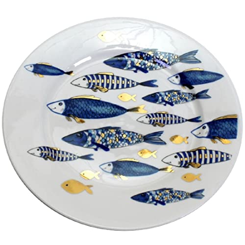 Desserteller Blue Fish Fisch Blau Gold 21cm Kuchenteller Teller Geschirr Porzellan Kommunion Konfirmation Taufe von Werner Voss