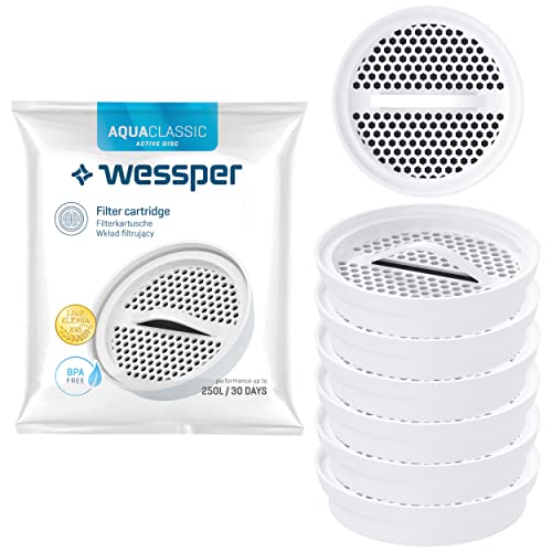 Wessper Wasserfilter 6 Stück, Filter Disc Replacement für Brita Classic Karaffen, Filterpatrone 58 mm x 15 mm, Ncht Gwebte Aktivkohle | Mikropartikel, Reduzierung von Chlor und Schwermetalle von Wessper