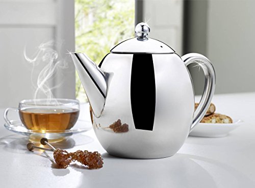 Thermoskanne silber | 1,2 Liter Edelstahl Tee- und Kaffeekanne | Doppelwandig isoliert | Elegante und zeitlos-klassische Form | Hält Tee & Kaffee lange heiß | Sehr robust & langlebig von Westfalia