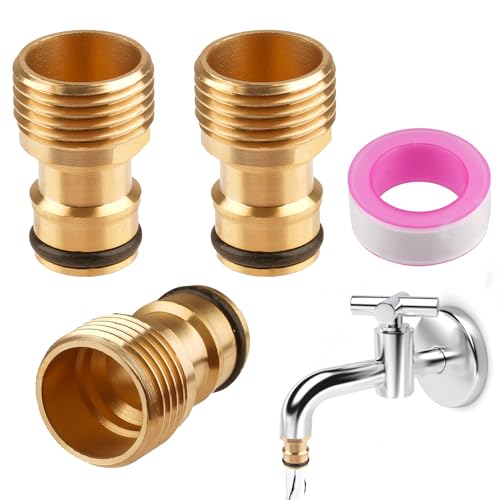 3 Stück Wasserhahn Adapter Gartenschlauch, 1/2 Zoll Schlauchanschluss Wasserhahn mit PTFE Dichtband 6M, Messing Schlauchanschluss, Außengewinde Hahnverbinder für Garten Küche Waschmaschine von Weysoo