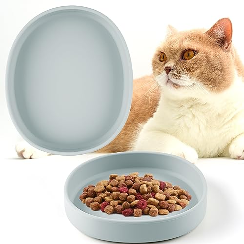 Katzennapf, Silikonnapf Futternapf Katze, 18 cm Fressnäpfe für Katzen Breite Oval zur Erleichterung von Whisker-Müdigkeit, Katzenschüssel für Trockenfutter, Nassfutter und Wassernapf (Grau) von Weysoo