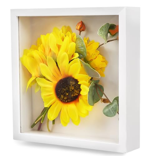 Weysoo Tiefer Bilderrahmen zum Befüllen 20 x 20 cm, Weiß Bilderrahmen Befüllbar, 3D Bilderrahmen suvenirs 3 cm, Objektrahmen Geschenk für Fotos Collage Brautstrauß Wandbehang von Weysoo