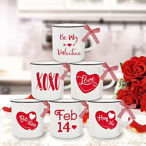 Whaline 6 x Mini-Kaffeetasse mit Schleife zum Valentinstag, Mini-Tasse mit rotem Herz, "Love Be My Valentine", gestuftes Tablett, Dekoration für Valentinstag, Jahrestag, Tischdekoration von Whaline