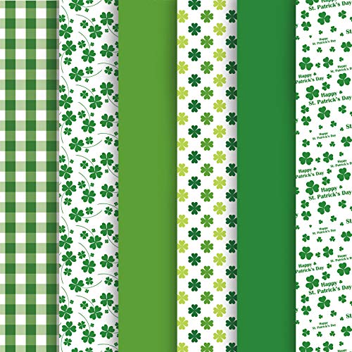 Whaline St. Patrick's Day Seidenpapier, 90 Blatt, grünes Kleeblatt-Muster, Kunstpapier, Bulkware, irisches Frühlings-Geschenkpapier für Bastelarbeiten, Party, Geburtstagsgeschenke, 35.6 x 50.8 cm von Whaline