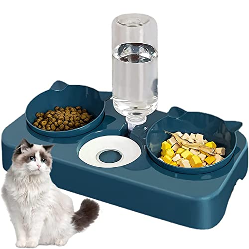 3 in 1 Katzennapf Futternapf für Katzen, Katzennapf mit Wasserspender, Doppelnapf Katzen, Katzennäpf Hundenäpf, Futterschüssel Katze Hunde und Trinknapf, für Nass und Trockenfutter oder auch Leckerlis von Whcctl