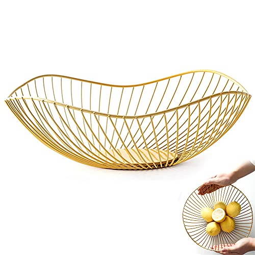 Obstkörbe Gold Metall, Obstkorb Aus Eisen, Obstschalen im Wohnzimmer, Brotkorb Obstschale Metall, Hohler Obstkorb, Fruit Basket, Korb Schale Deko Aufbewahrung Für Obst Gemüse Snacks Und Brot (A) von Whcctl