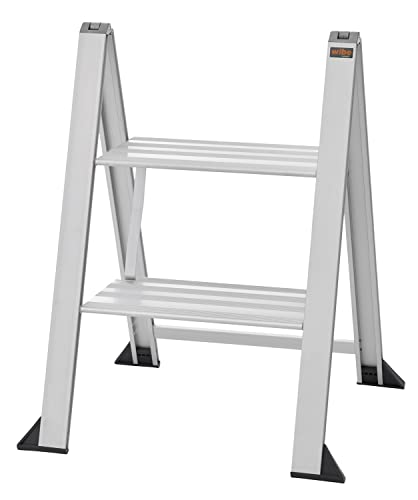 Alu Trittleiter Vikingstep Midi von W.Steps I 480mm hoch I Belastbar bis 150kg I Kompakte Aluminium Klapptrittleiter mit 2 Stufen I Nur 35mm breit I 728142 von WIBE Ladders