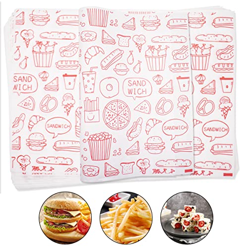 WideSmart 100 Blätter Sandwich Wrap Papier,Deli Basket Liner Papers Hamburgerpapier Lebensmitteln Wachspapier für Burger Butterbrot Käse Pommes Lebensmittel Wrapping Papers(38 * 28CM) von WideSmart