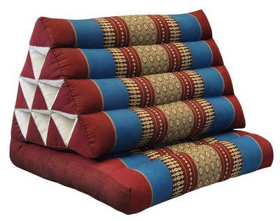 Wilai Kapok Thaikissen, Yogakissen, Massagekissen, Kopfkissen, Tantrakissen, Sitzkissen - rot/blau (Dreieck mit 1 Auflage 52x35x45 (81201)) von Thaiboo