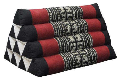 Kapok Thaikissen, Yogakissen, Massagekissen, Kopfkissen, Tantrakissen, Sitzkissen - schwarz/rot Elefant (Dreieck - 52x30x34) von Thaiboo