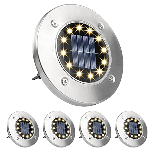 Wilktop Solarleuchte Bodenleuchte 12 LEDs Warmweiß Solar Wegleuchte Außen Solarleuchte Edelstahl IP65 Wasserdichte Solarleuchte für Rasen Gartenweg Hof,4 Stück von Wilktop