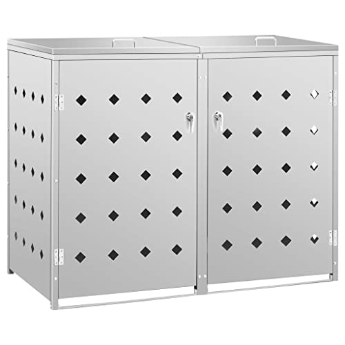 Willood Mülltonnenbox für 1/2/3/4 Tonne 240L Edelstahl/Verzinkt Müllbox mit Belüftungssystem Abschließbar Gartenbox (2, Silber) von Willood