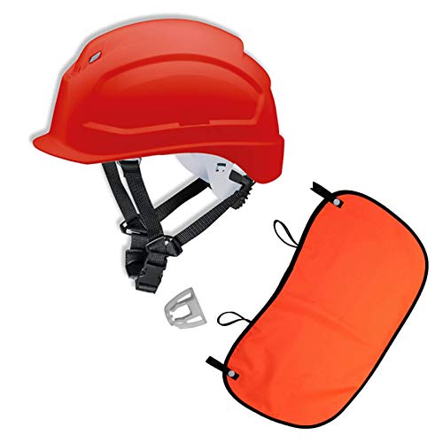 Schutzhelm pheos S-KR EN 397- Vormontierter 4-Punkt Kinnriemen und Vollsichtbrillenclip + Nackenschutz orange mit BG BAU Förderung, Farbe:rot von Wilpeg