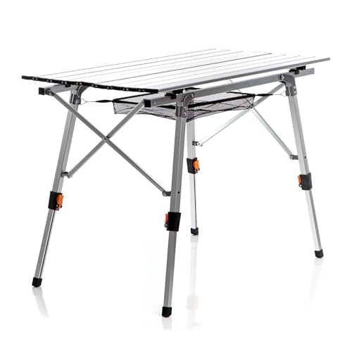 Wiltec Faltbarer Campingtisch 90x53 cm höhenverstellbar Klapptisch aus Aluminium max. 30kg mit aufrollbarer Tischplatte Camping Rolltisch Falttisch Garten Balkon Outdoor Tisch von Wiltec