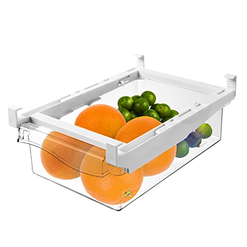 Wilytoy Kühlschrank Organizer Schublade - Kühlschrankbox mit versenkbarer Stange, Durchsichtig Aufbewahrungsbox für Kühlschrank, Kühlschrank Organizer für Lebensmittel, Getränke, Eier, Obst von Wilytoy