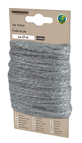 Windhager Jute Dekoschnur ÖKO, Garten Kordel, Bastelschnur, Dekokordel, Hanfschnur, Juteband, Paketband Stark, Schnur, 27m, Ø 3,5mm, grau, 07072 von Windhager