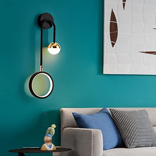 Moderne Nachttischlampe Nordische minimalistische Kunst runde Wandlampe neues Licht Luxus kreatives Wohnzimmer Hintergrundwand Korridor TV-Schrank Innengang Hotellampe (Schwarz, Links) von Winlams