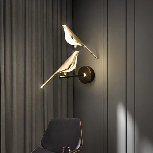 Wandleuchte Magpie Wohnzimmer TV Hintergrund Wandleuchte Nachttischlampe für Schlafzimmer Hotel Luxus Rot Einfache und kreative Vögel (Double-Warm Light) von Winlams