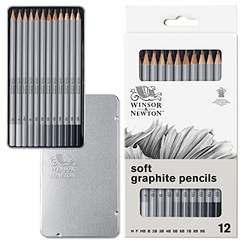 Winsor & Newton 0490007 Graphitstifte Set in 12 Härten H, F, HB, B, 2B, 3B, 4B, 5B, 6B, 7B, 8B und 9B von Winsor & Newton