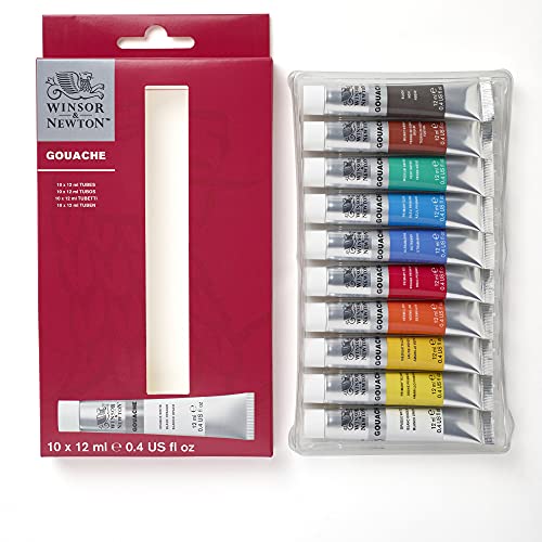 Winsor & Newton 0890001 Gouache Einsteigerset, lebendige matte Gouachefarben in 12ml Tuben - 10 Farben von Winsor & Newton