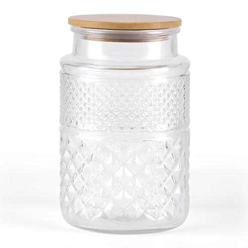 Winter Shore 1,8L Großes Glasgefäß mit Deckel - Luftdichte Behälter mit Bambusdeckel für Mehl, Zucker & Trockenvorräte - Dekorativer Klarer Vorratsbehälter, Süßigkeitenbox - Lebensmittelecht, BPA-frei von Winter Shore